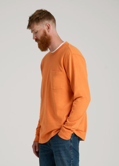 American Tall Men LJ&S Long Sleeve Workwear Pocket Tee for Tall Men in Marmalade