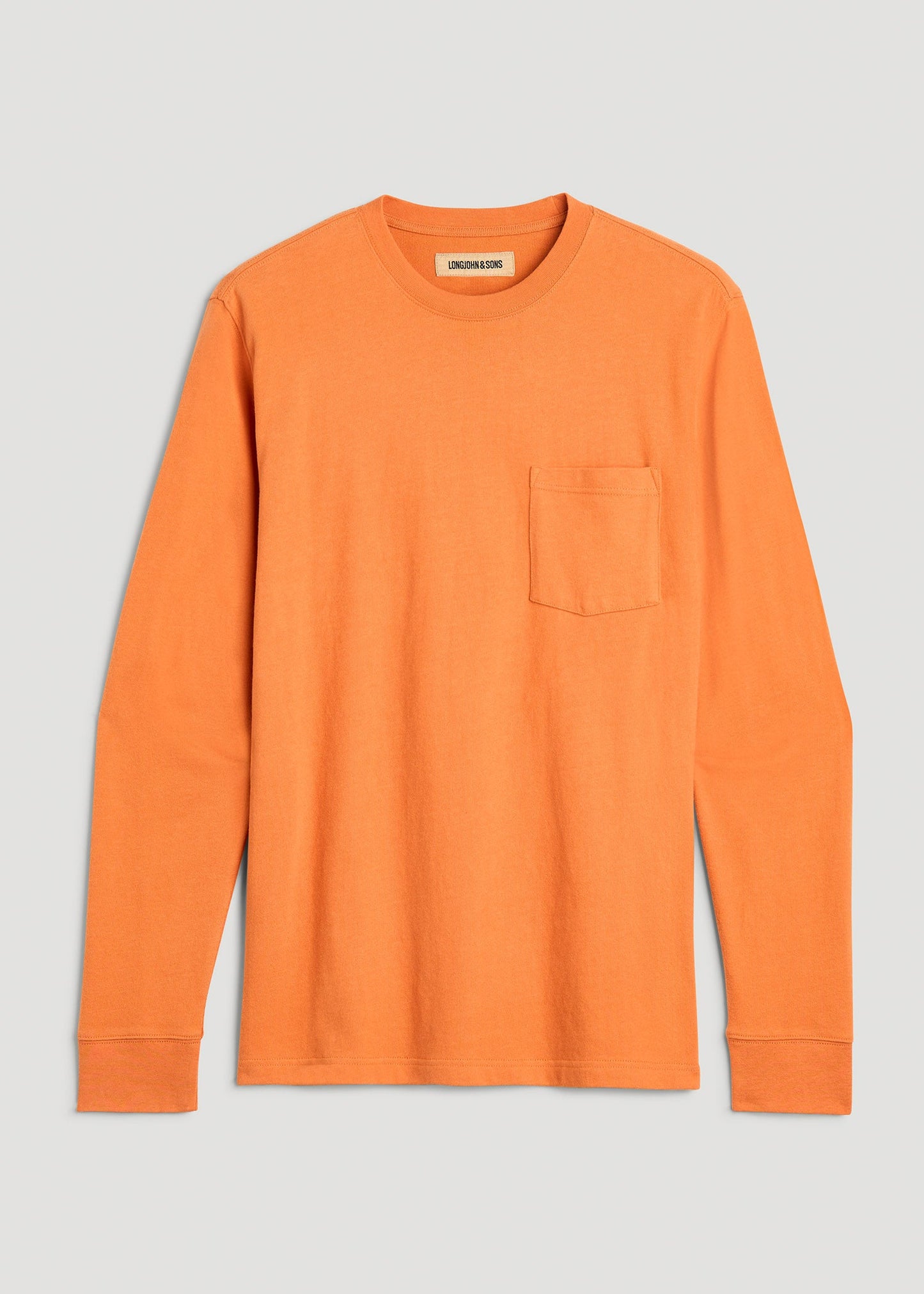 American Tall Men LJ&S Long Sleeve Workwear Pocket Tee for Tall Men in Marmalade