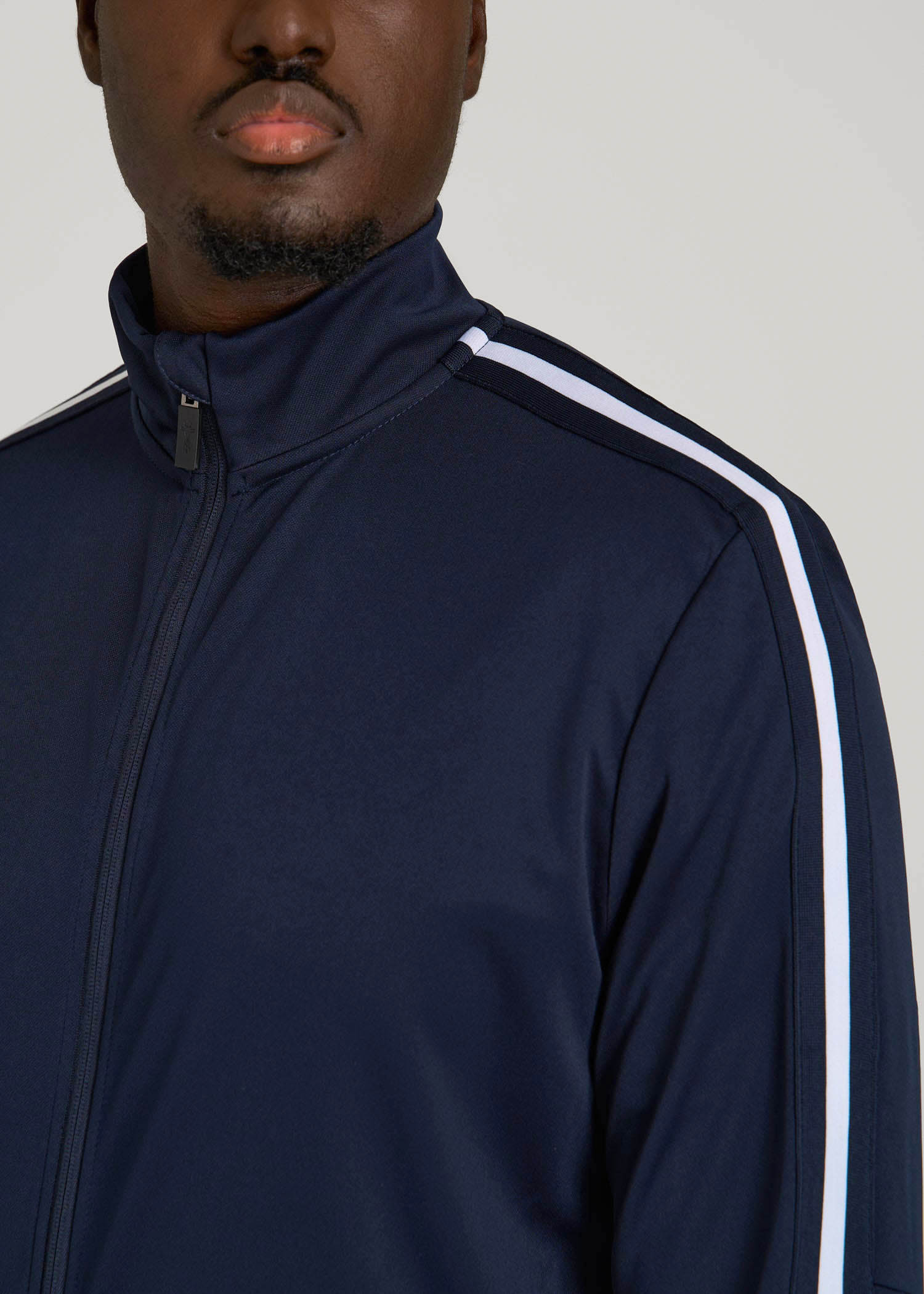 American Tall Men Athletic Stripe Jacket for Tall Men in Navy-White Stripe