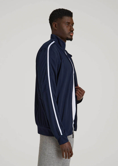 American Tall Men Athletic Stripe Jacket for Tall Men in Navy-White Stripe