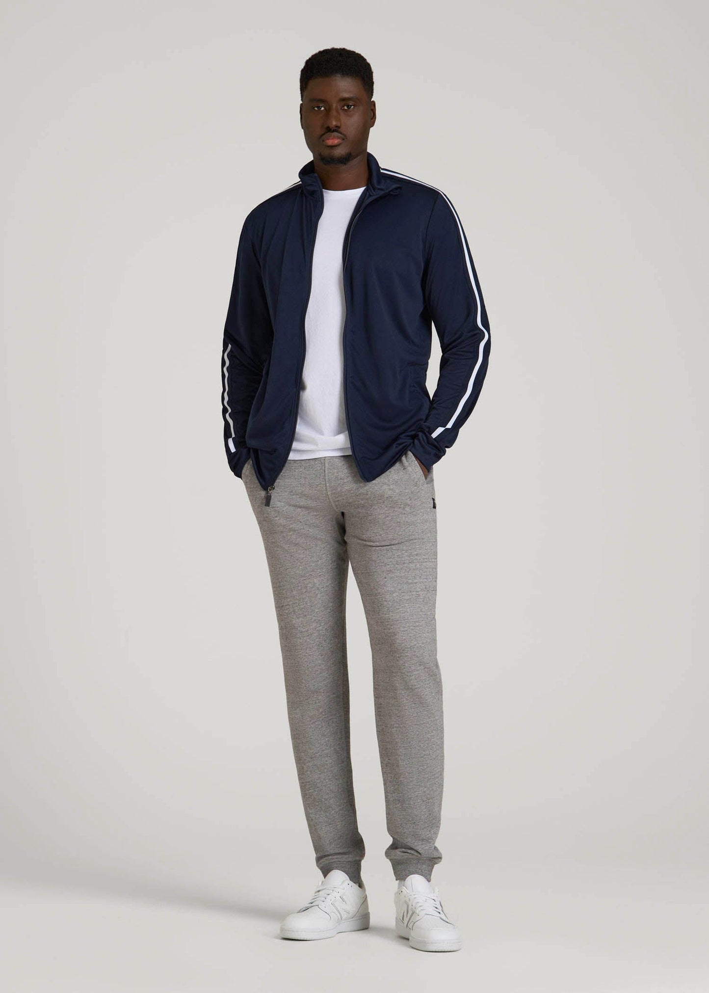 American Tall Men Athletic Stripe Jacket for Tall Men in Navy-White Stripe