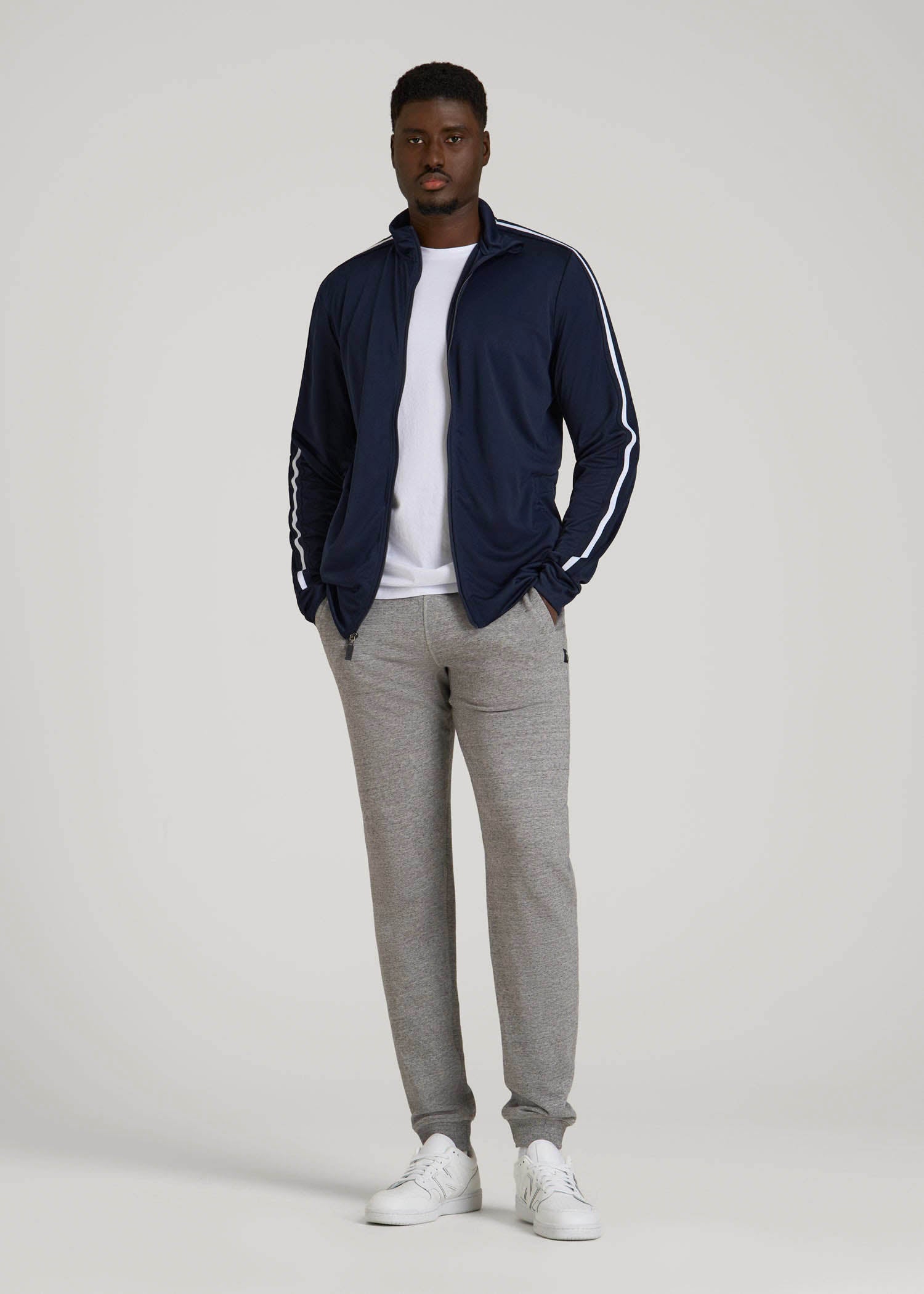 American Tall Men Athletic Stripe Jacket for Tall Men in Navy-White Stripe