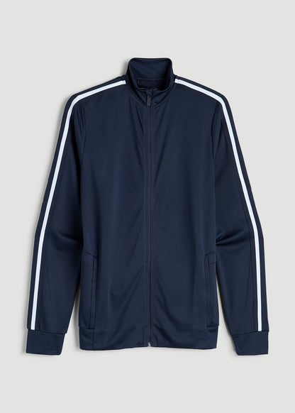American Tall Men Athletic Stripe Jacket for Tall Men in Navy-White Stripe