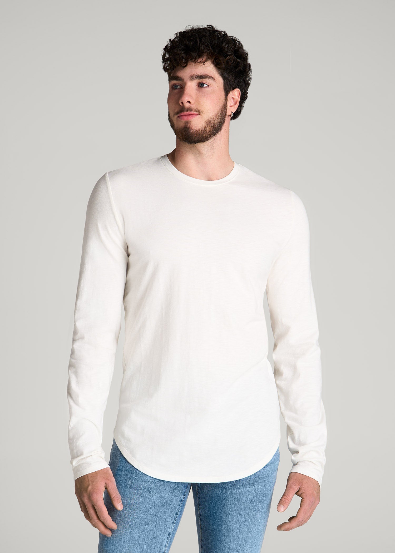 American Tall Men Slub Long Sleeve Scoop Tee for Tall Men in Ecru