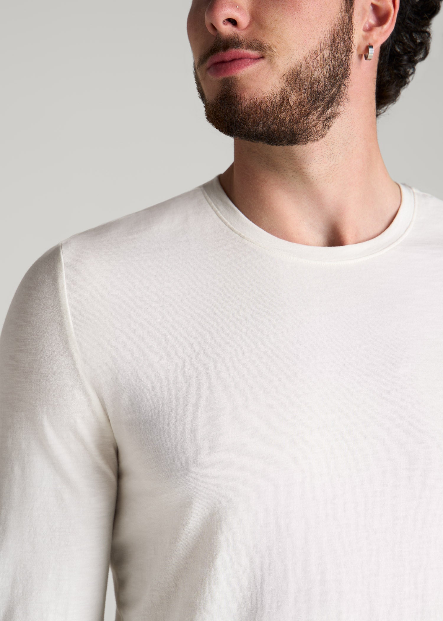 American Tall Men Slub Long Sleeve Scoop Tee for Tall Men in Ecru