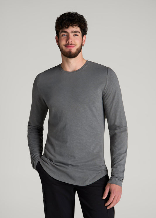 American Tall Men Slub Long Sleeve Scoop Tee for Tall Men in Charcoal
