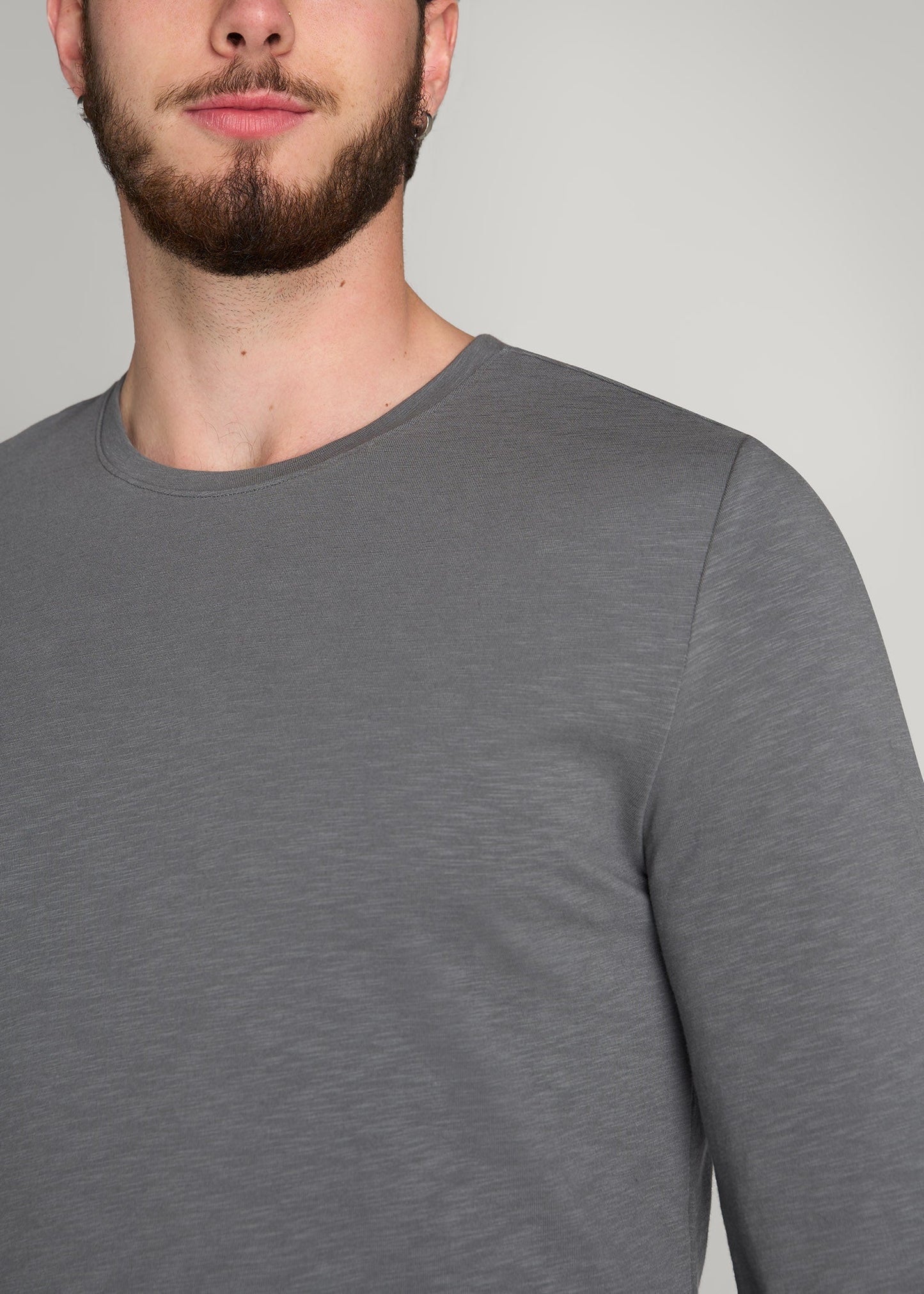 American Tall Men Slub Long Sleeve Scoop Tee for Tall Men in Charcoal