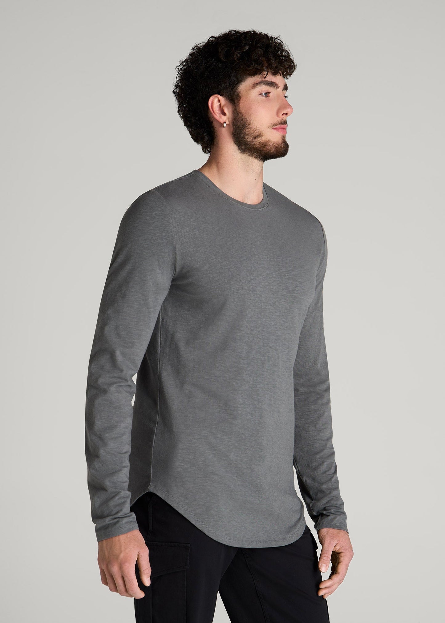 American Tall Men Slub Long Sleeve Scoop Tee for Tall Men in Charcoal
