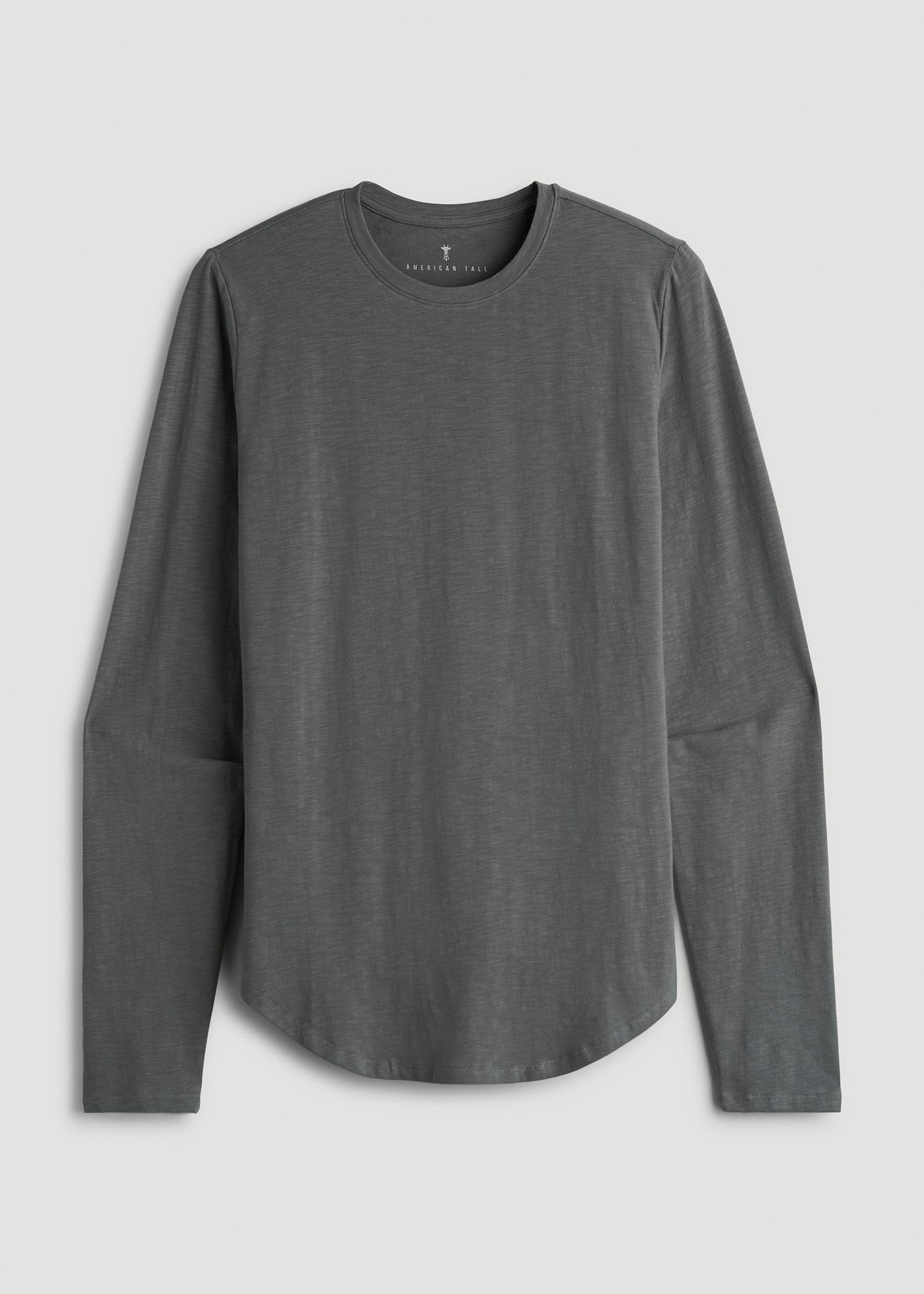American Tall Men Slub Long Sleeve Scoop Tee for Tall Men in Charcoal