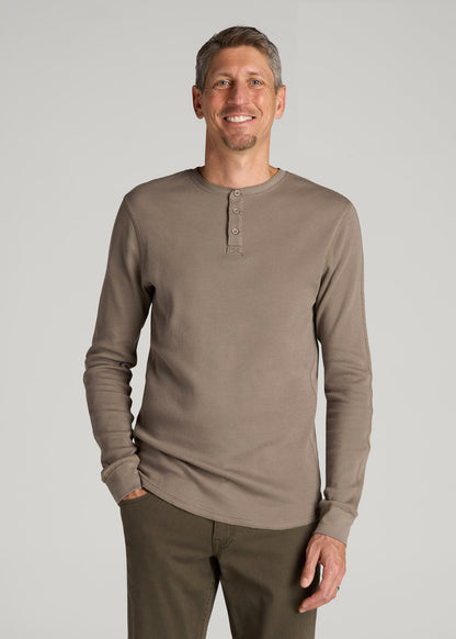 American Tall Men Double Honeycomb Thermal Long-Sleeve Henley Shirt for Tall Men in Dark Sand