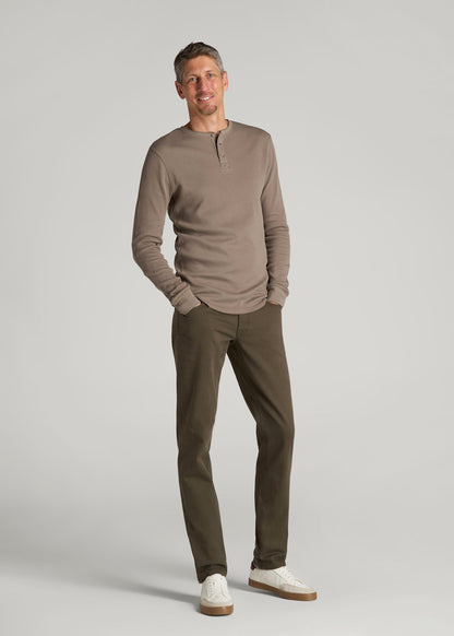 American Tall Men Double Honeycomb Thermal Long-Sleeve Henley Shirt for Tall Men in Dark Sand