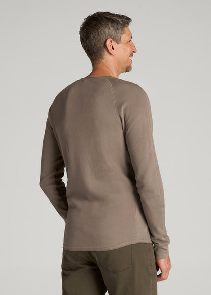American Tall Men Double Honeycomb Thermal Long-Sleeve Henley Shirt for Tall Men in Dark Sand