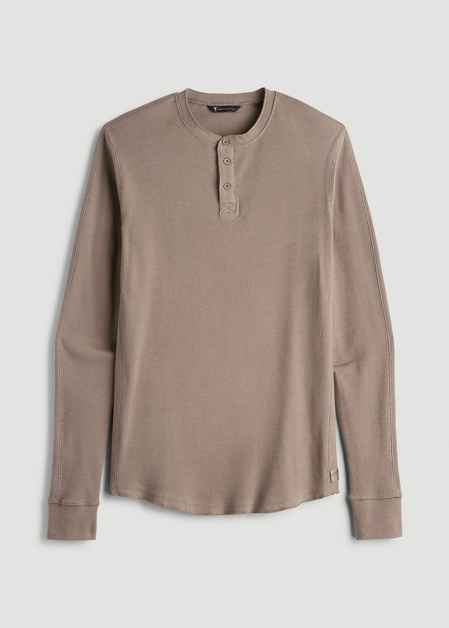 American Tall Men Double Honeycomb Thermal Long-Sleeve Henley Shirt for Tall Men in Dark Sand