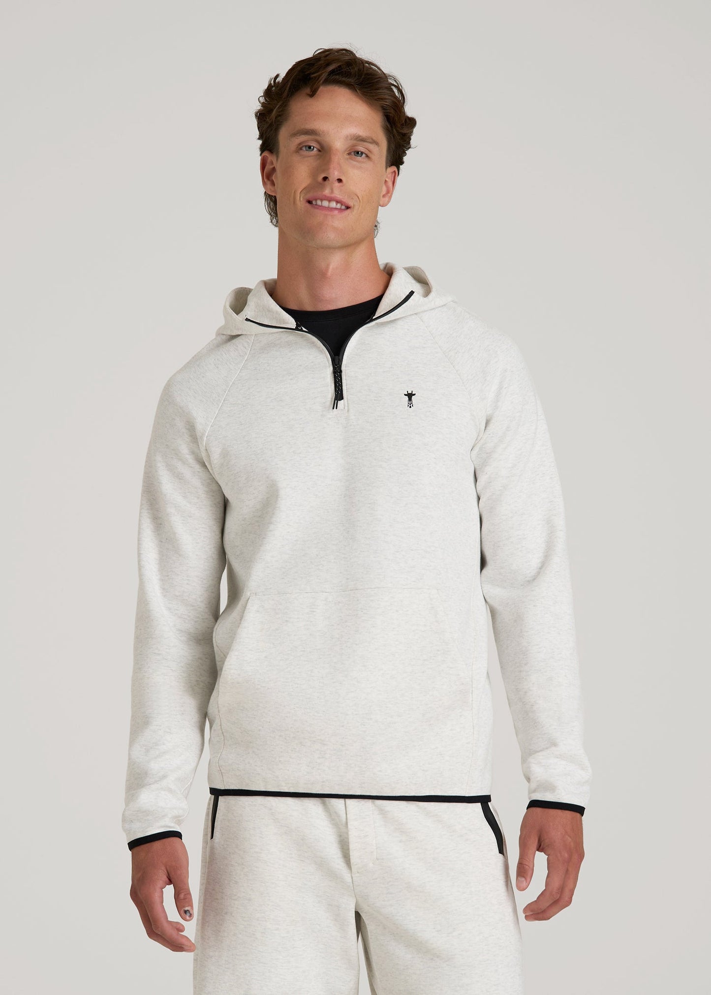 American Tall Men Tech Motion Fleece Hooded Popover for Tall Men in Heather Frost