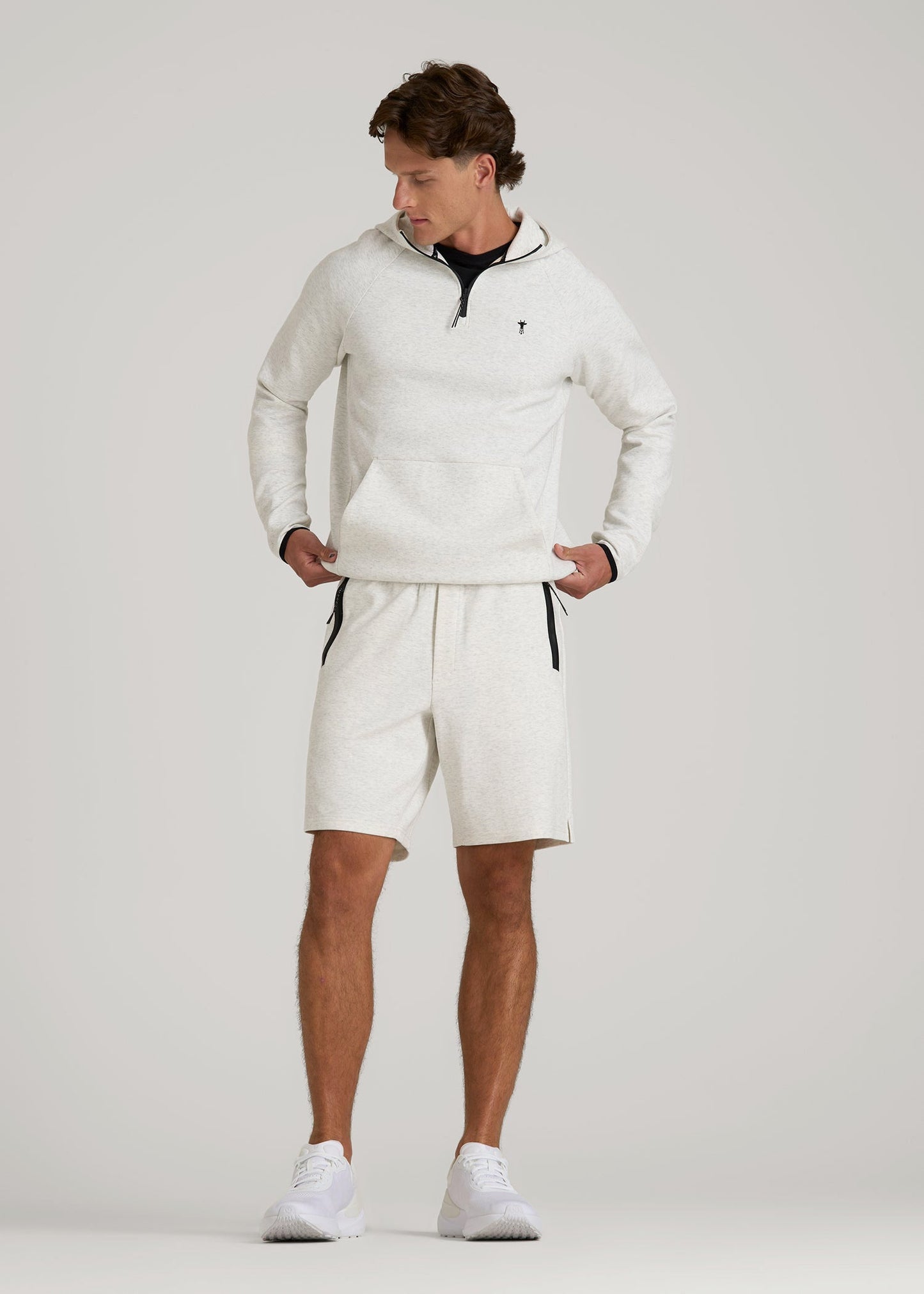 American Tall Men Tech Motion Fleece Hooded Popover for Tall Men in Heather Frost
