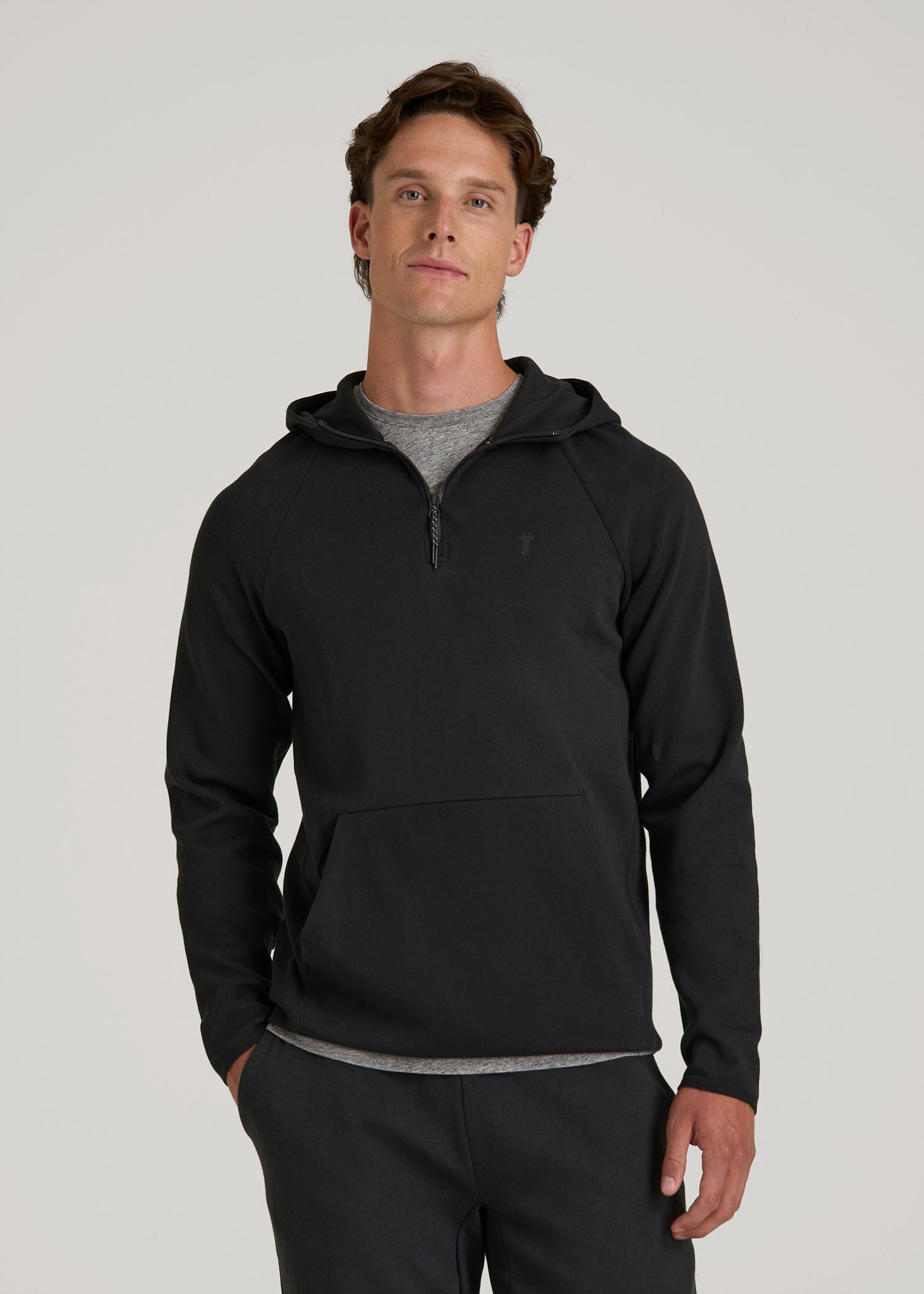 American Tall Men Tech Motion Fleece Hooded Popover for Tall Men in Black
