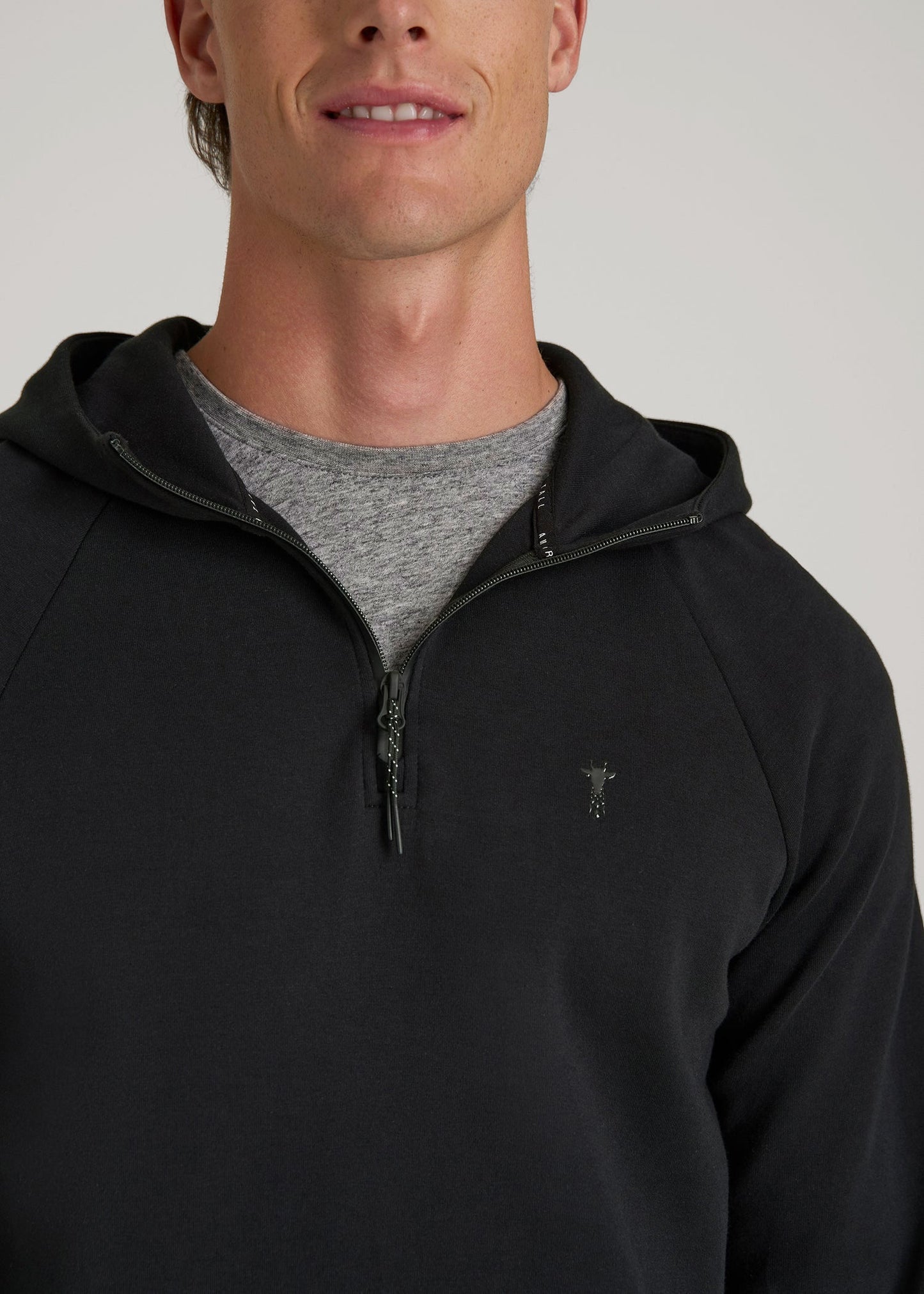 American Tall Men Tech Motion Fleece Hooded Popover for Tall Men in Black