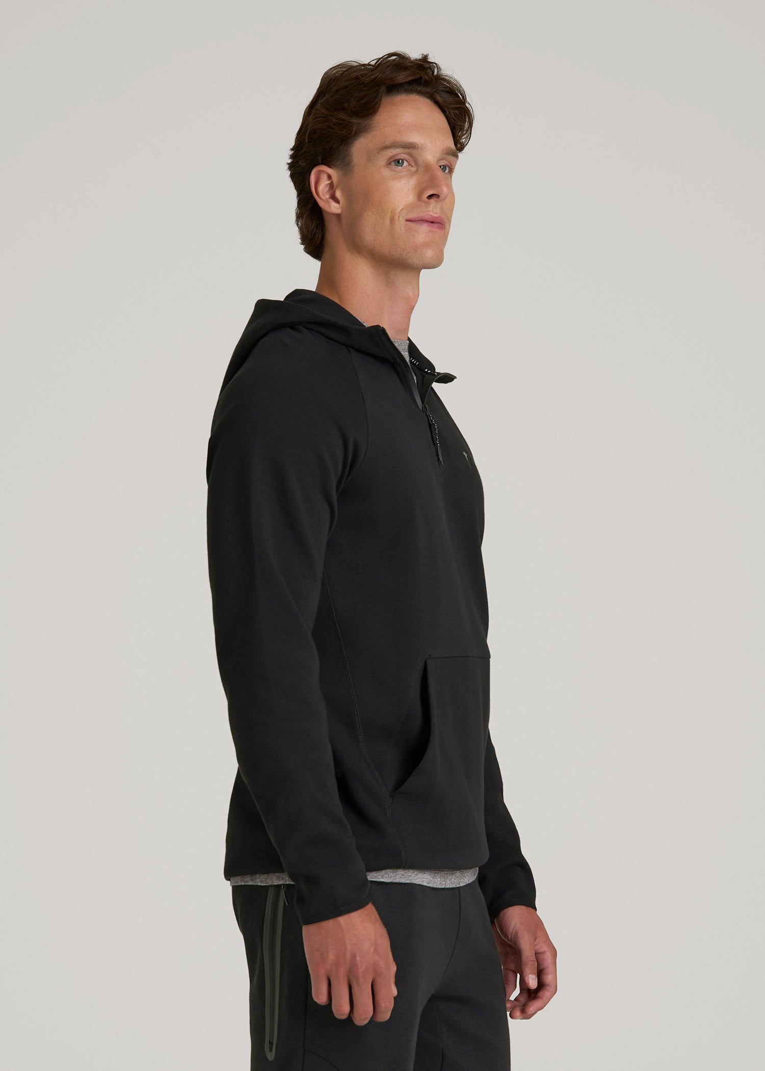 American Tall Men Tech Motion Fleece Hooded Popover for Tall Men in Black
