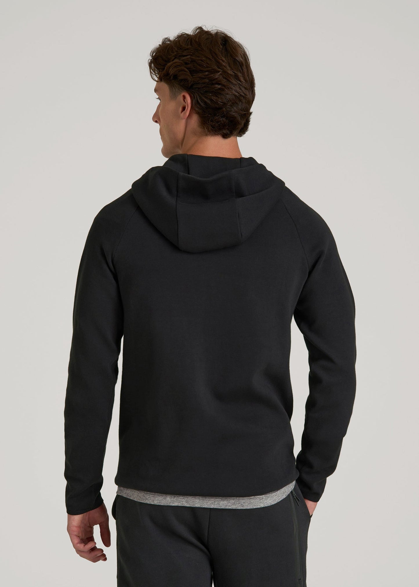 American Tall Men Tech Motion Fleece Hooded Popover for Tall Men in Black