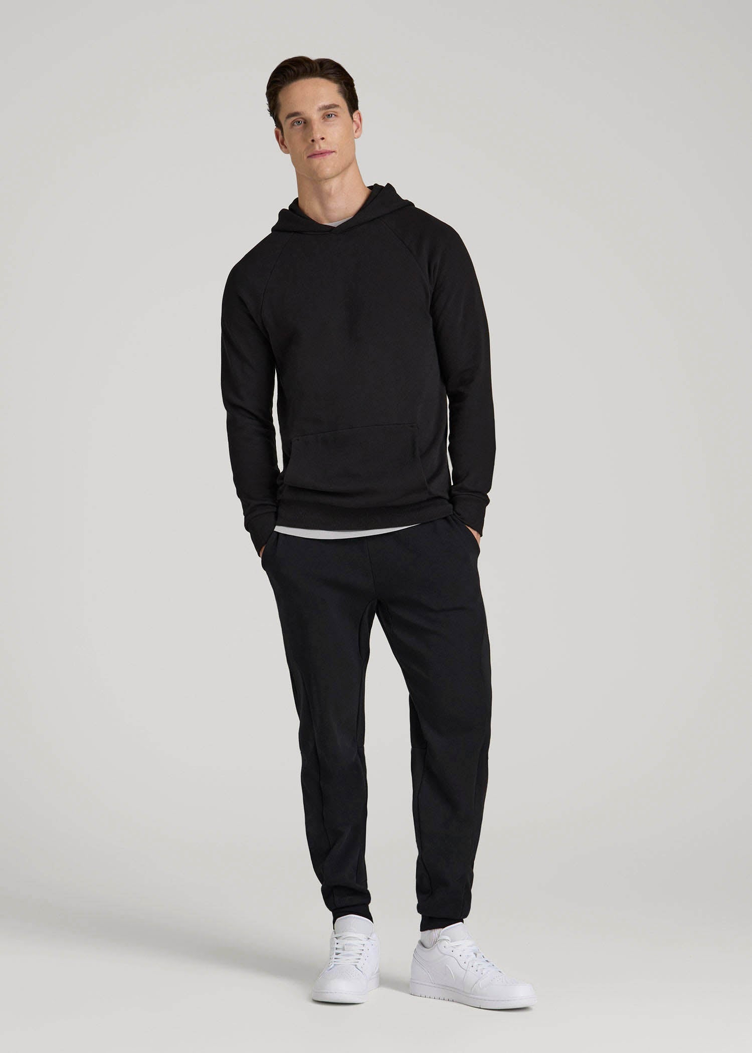 American Tall Men Wearever French Terry Raglan Hoodie for Tall Men in Black