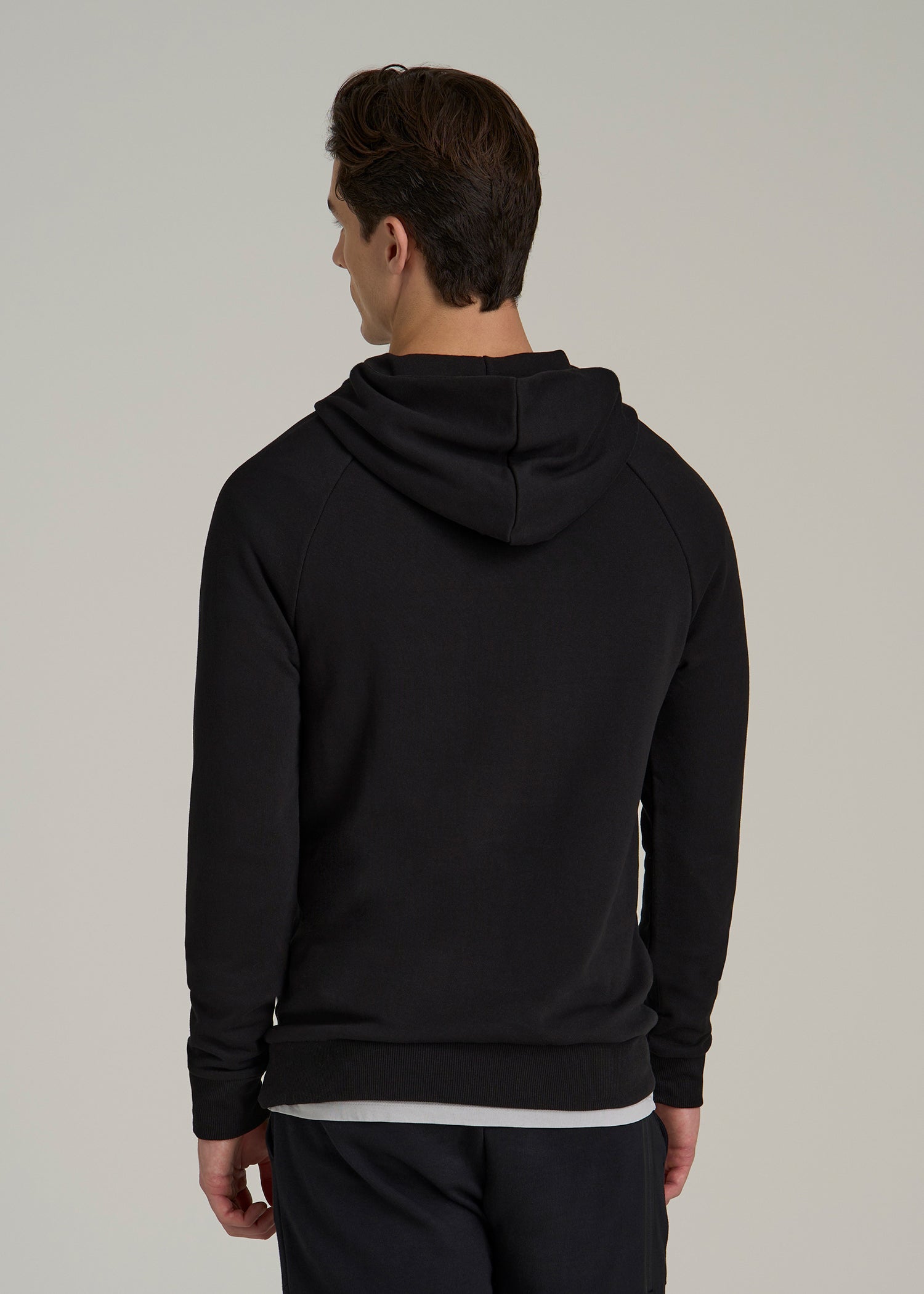 American Tall Men Wearever French Terry Raglan Hoodie for Tall Men in Black