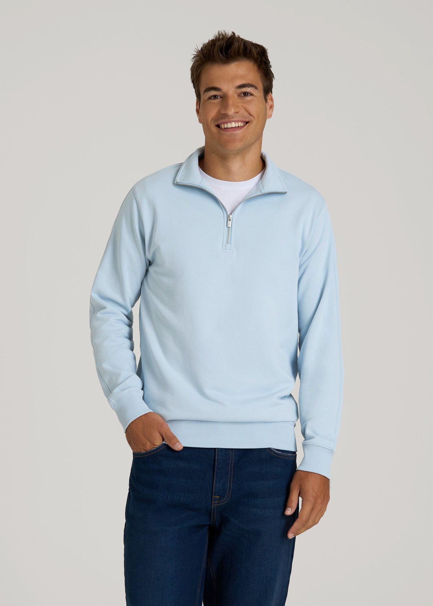 American Tall Men Wearever 2.0 French Terry Quarter-Zip Tall Men's Sweatshirt in Ice Blue