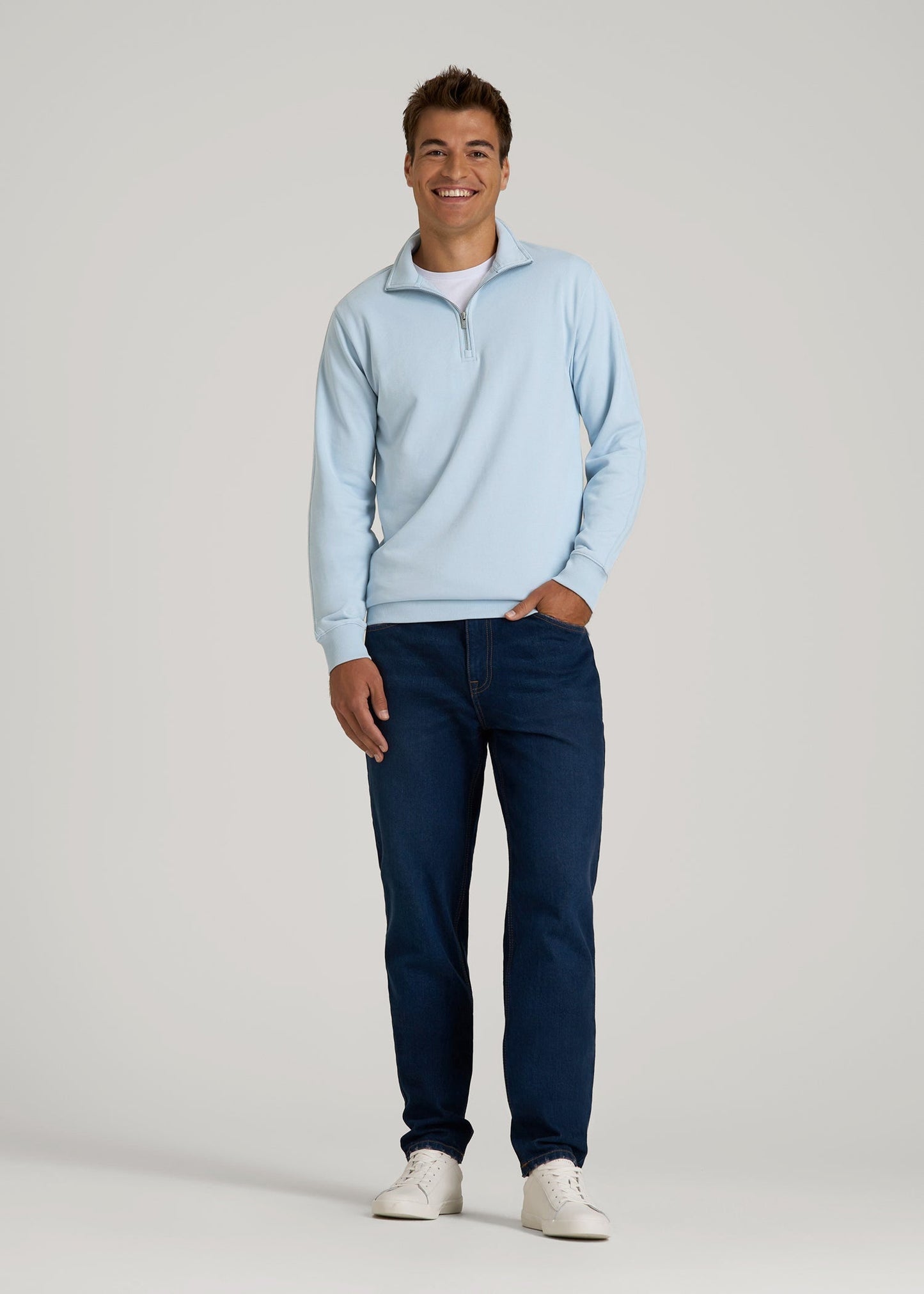 American Tall Men Wearever 2.0 French Terry Quarter-Zip Tall Men's Sweatshirt in Ice Blue