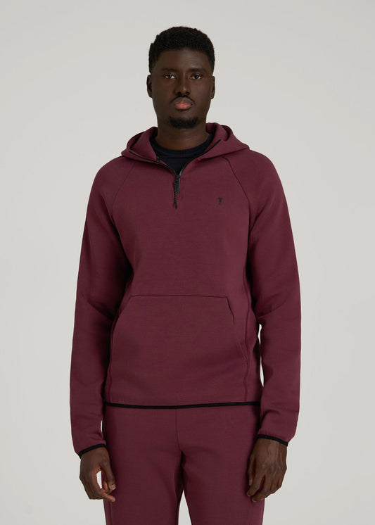 American Tall Men Tech Motion Fleece Hooded Popover for Tall Men in Tawny Port