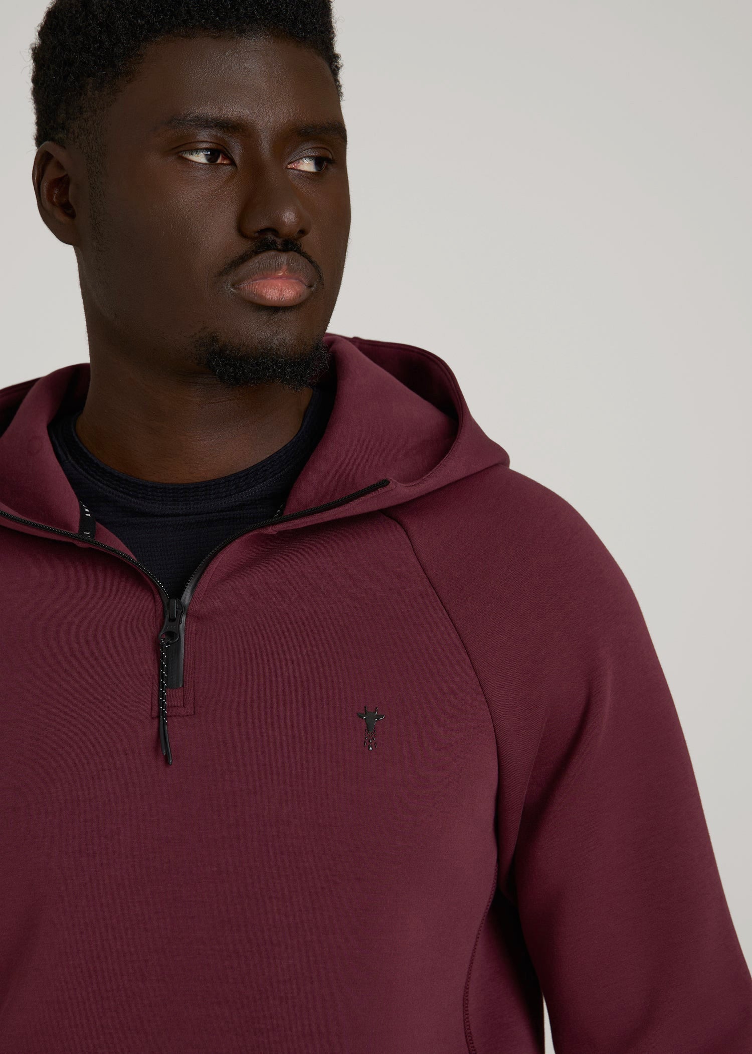 American Tall Men Tech Motion Fleece Hooded Popover for Tall Men in Tawny Port