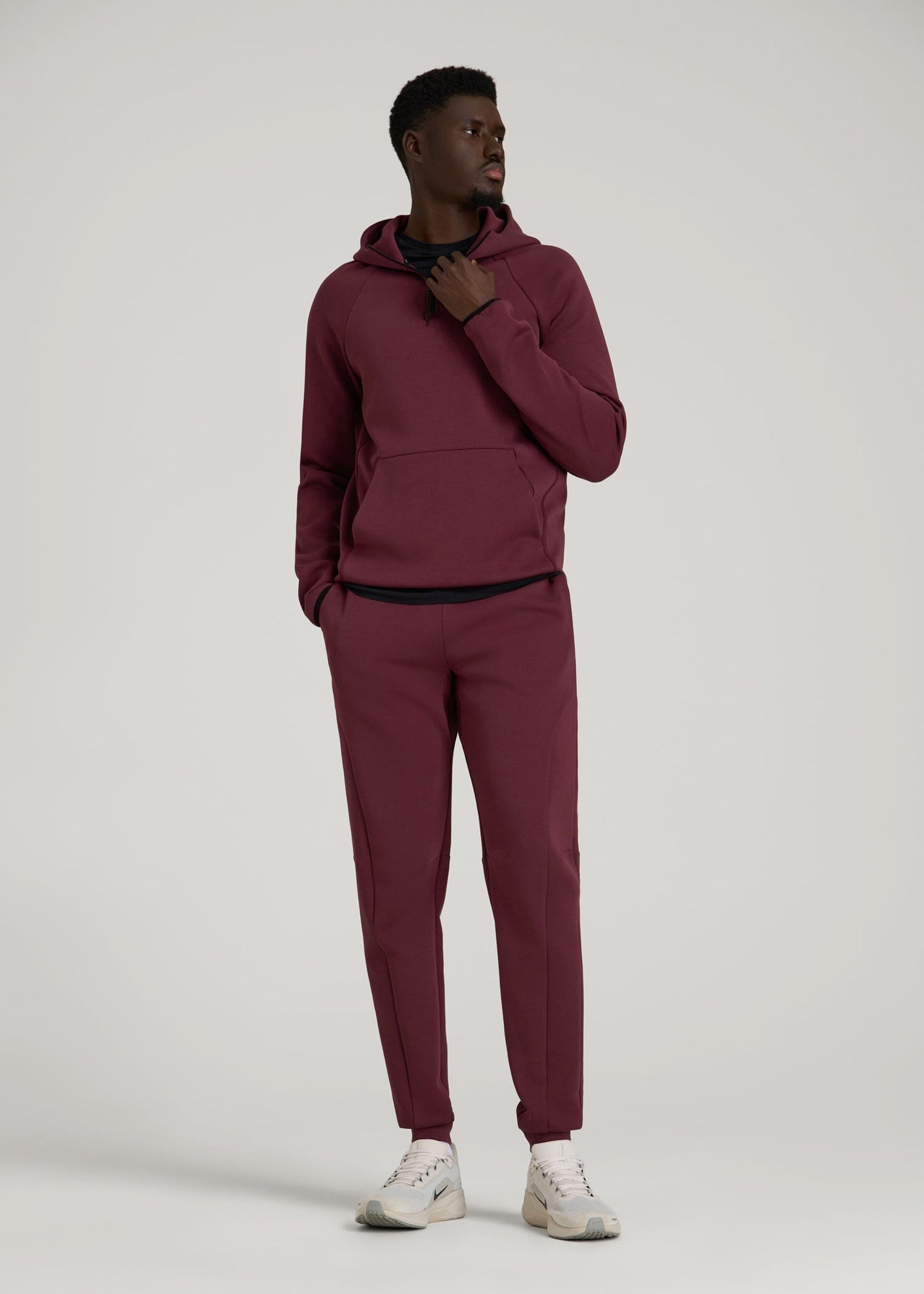 American Tall Men Tech Motion Fleece Hooded Popover for Tall Men in Tawny Port