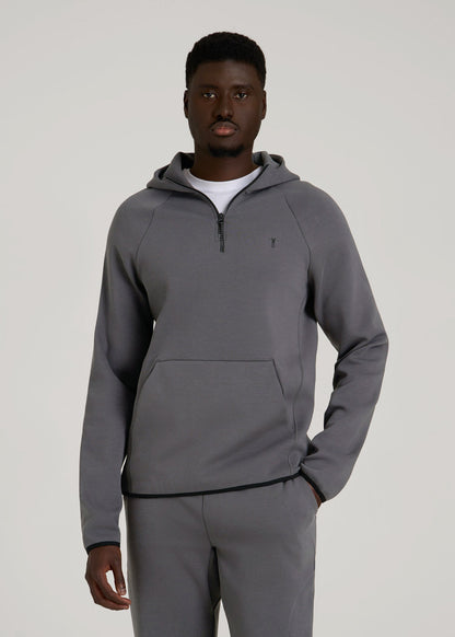 American Tall Men Tech Motion Fleece Hooded Popover for Tall Men in Iron Grey