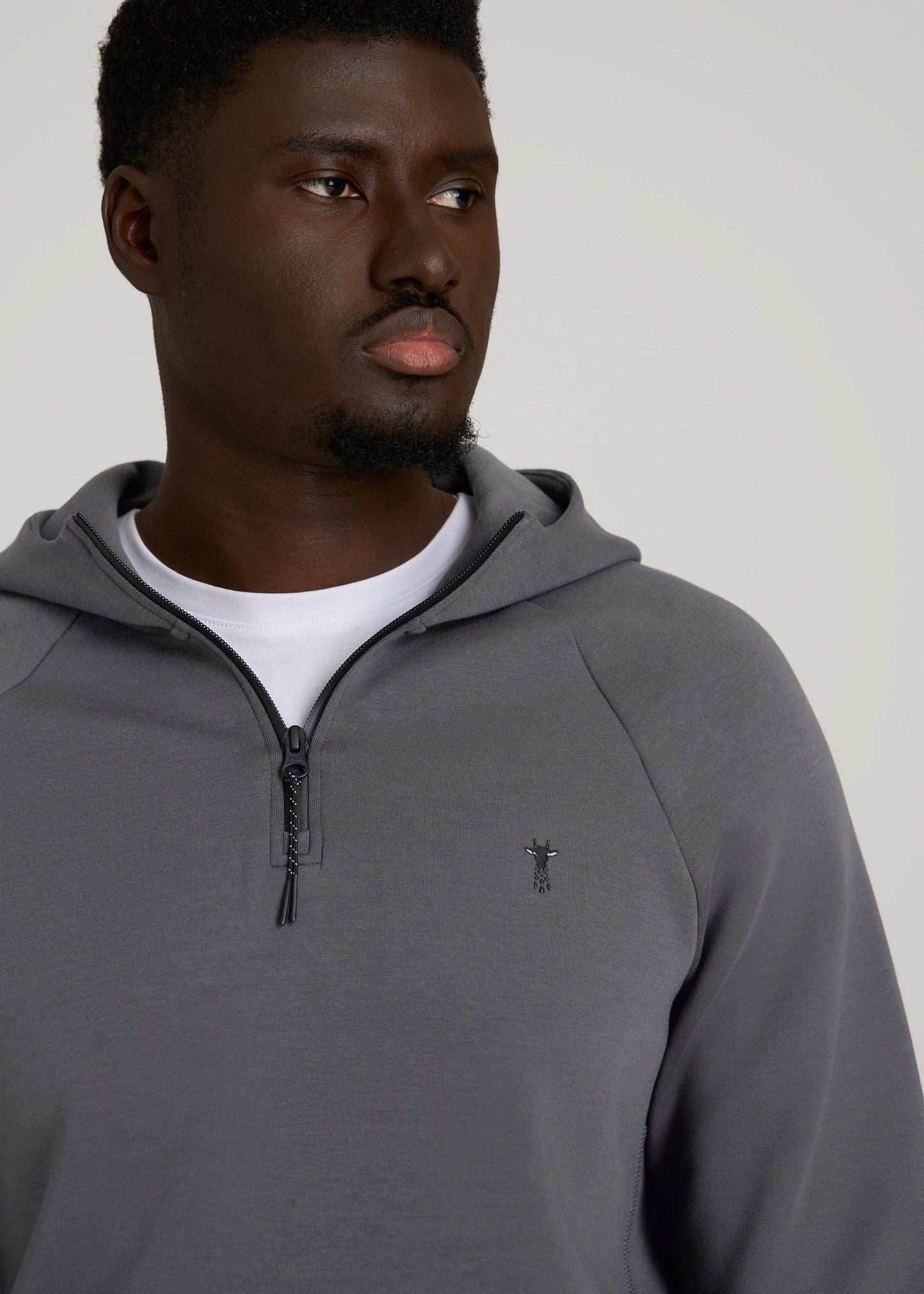 American Tall Men Tech Motion Fleece Hooded Popover for Tall Men in Iron Grey