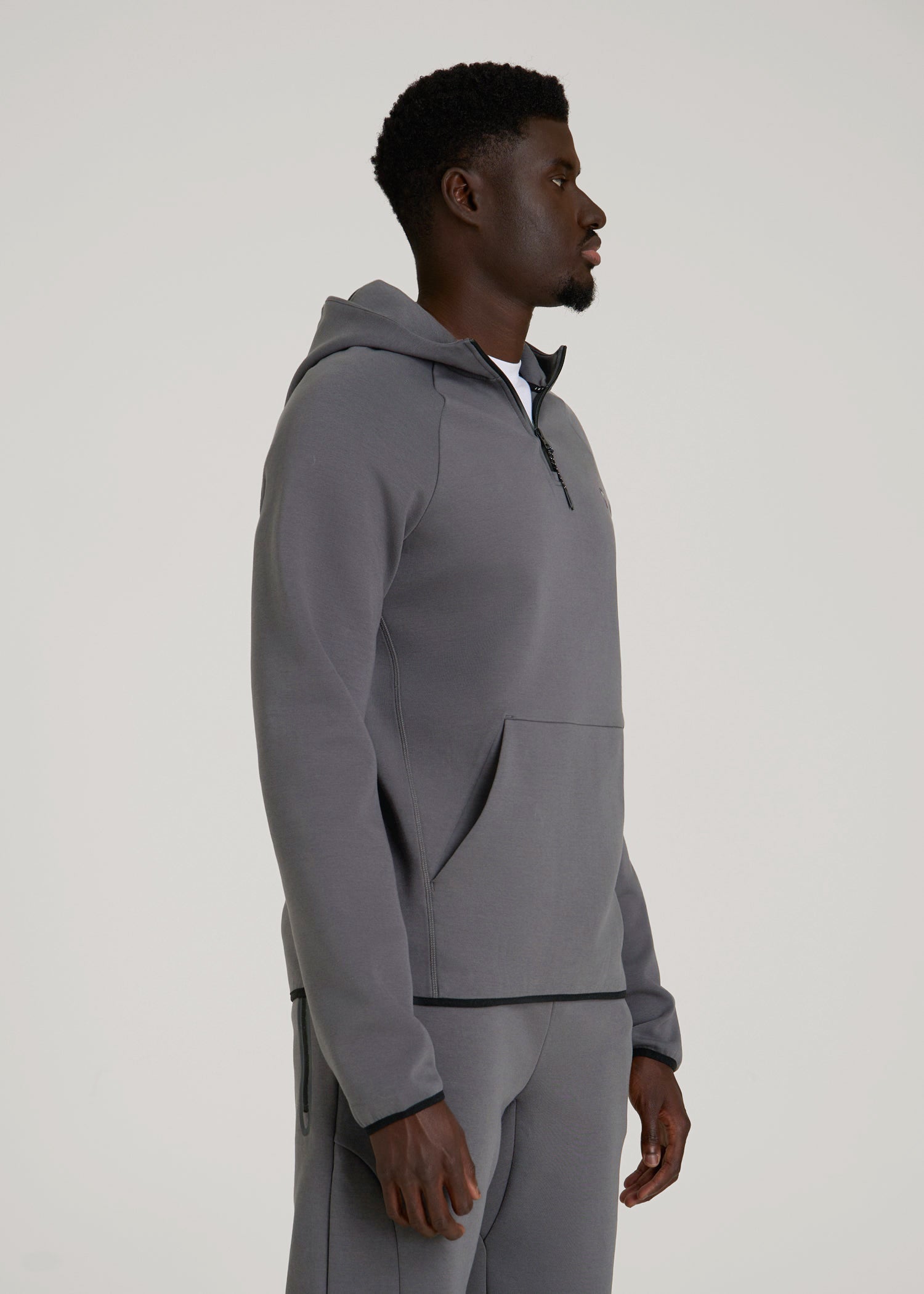 American Tall Men Tech Motion Fleece Hooded Popover for Tall Men in Iron Grey
