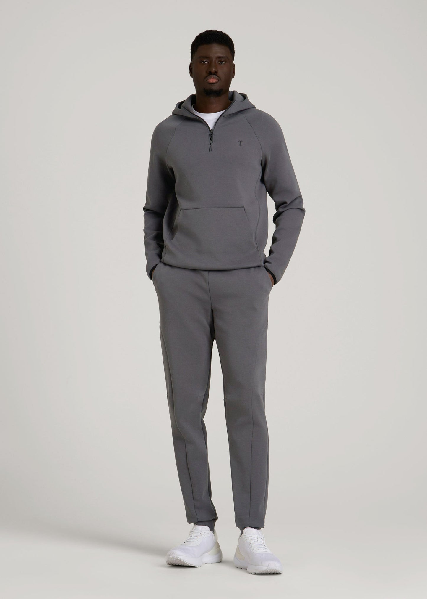 American Tall Men Tech Motion Fleece Hooded Popover for Tall Men in Iron Grey