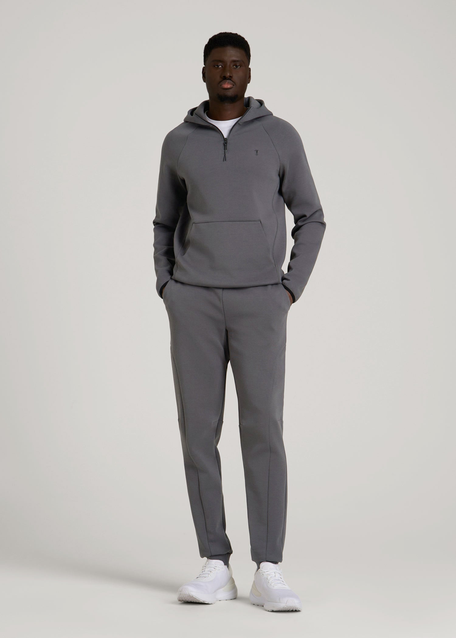 American Tall Men Tech Motion Fleece Hooded Popover for Tall Men in Iron Grey