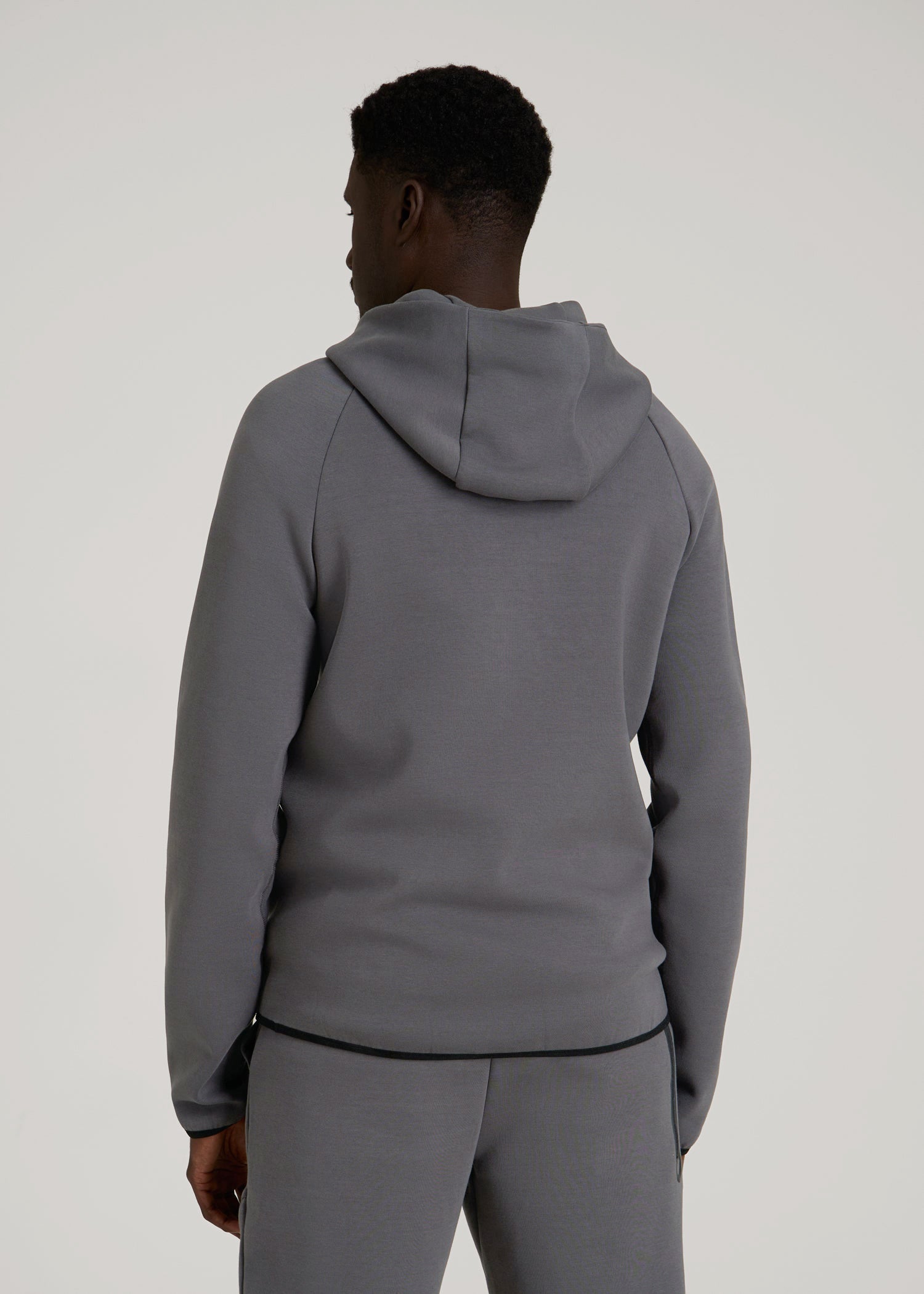 American Tall Men Tech Motion Fleece Hooded Popover for Tall Men in Iron Grey