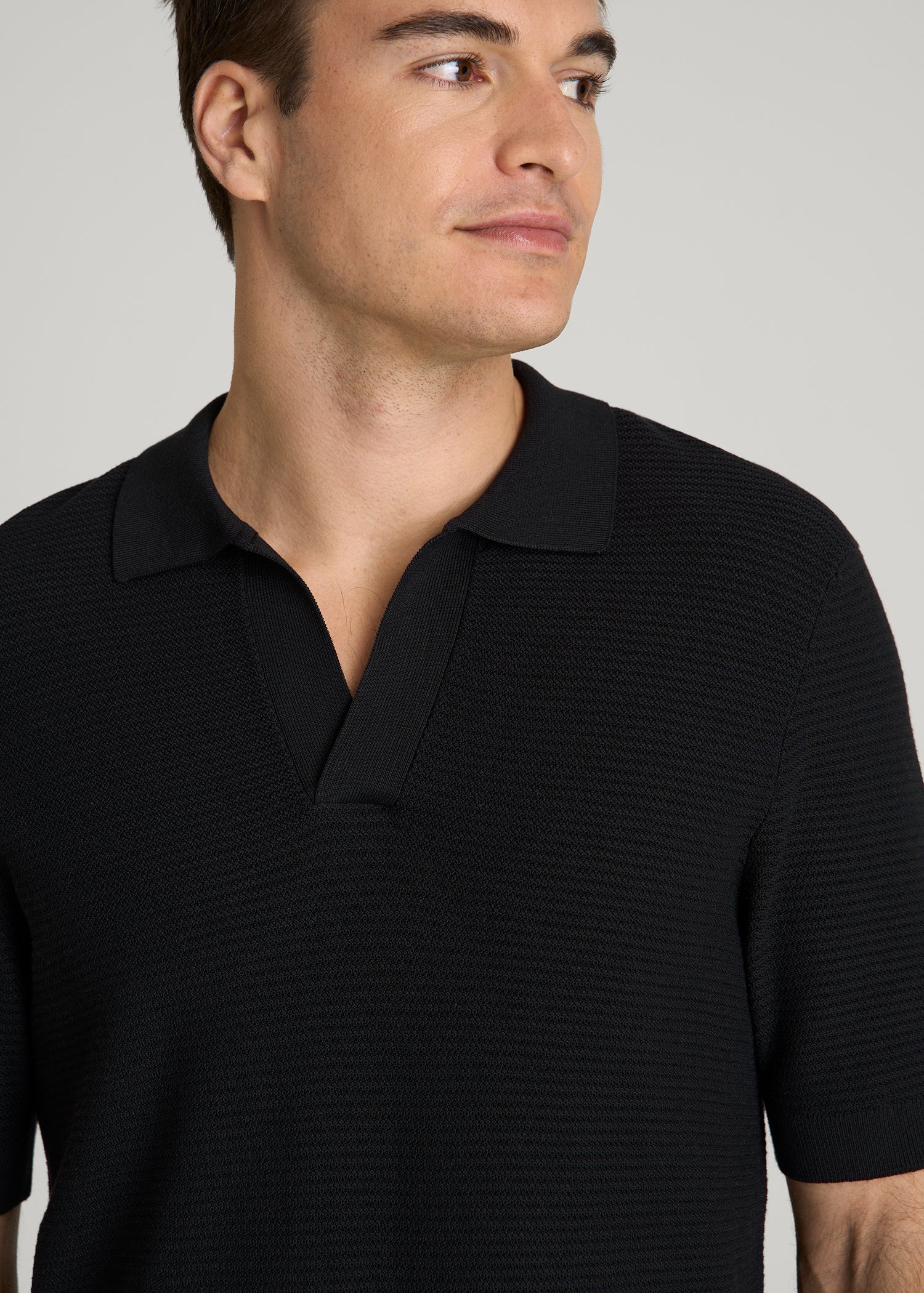 American Tall Men Braided Knit Sweater Polo for Tall Men in Black
