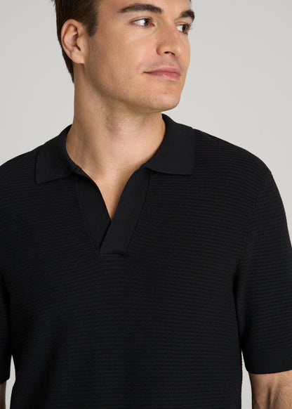 American Tall Men Braided Knit Sweater Polo for Tall Men in Black