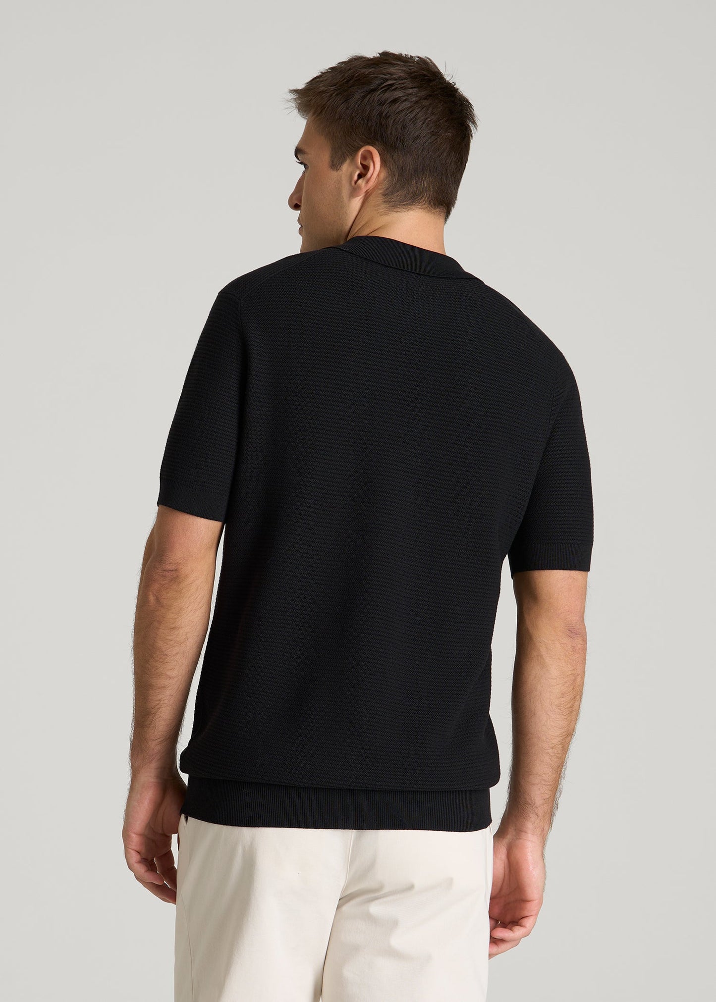 American Tall Men Braided Knit Sweater Polo for Tall Men in Black