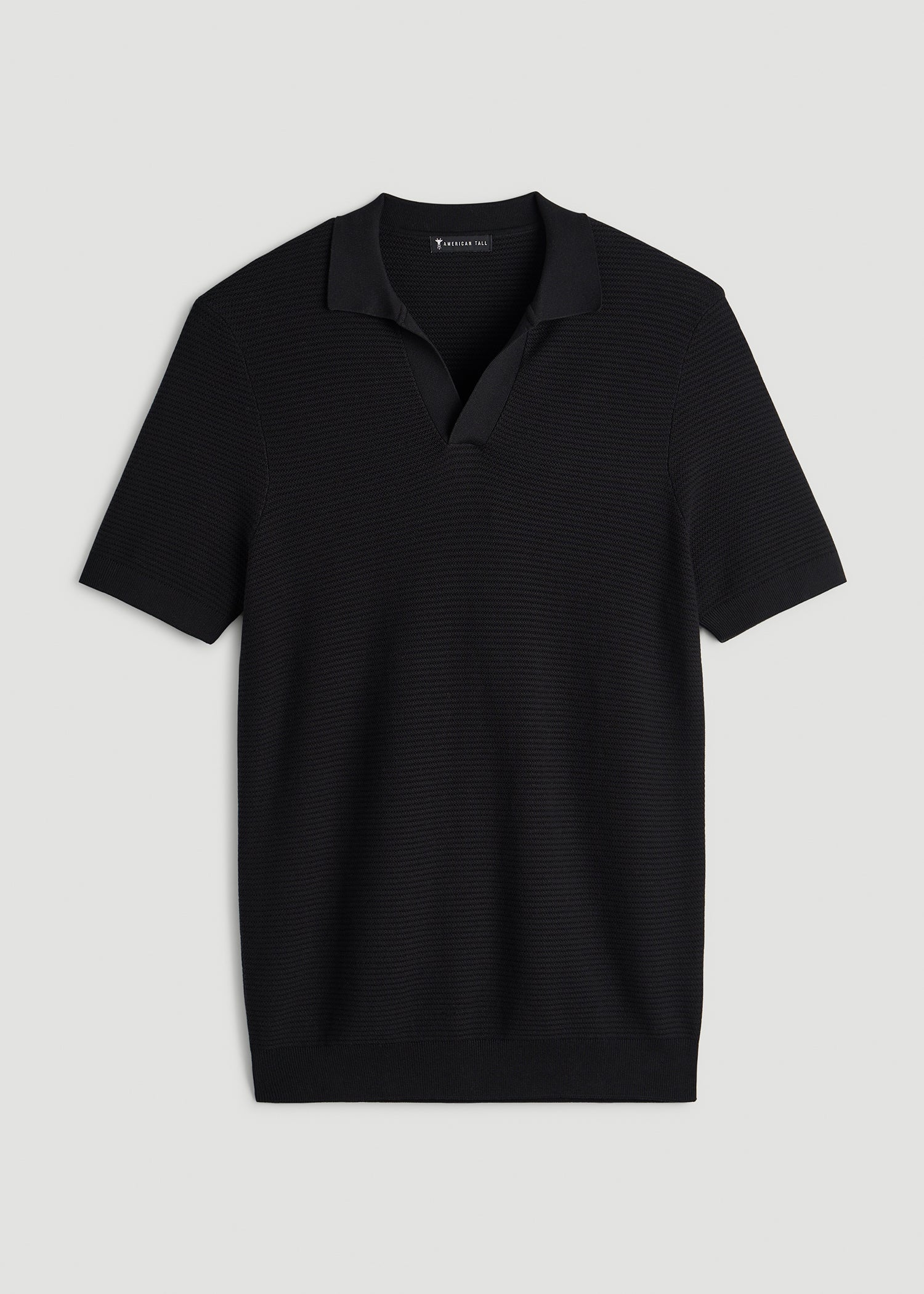 American Tall Men Braided Knit Sweater Polo for Tall Men in Black