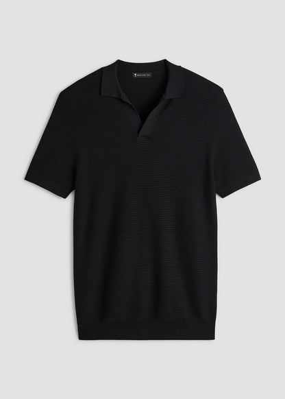 American Tall Men Braided Knit Sweater Polo for Tall Men in Black