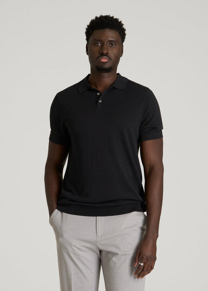 American Tall Men Linen Blend Knit Polo for Tall Men in Black