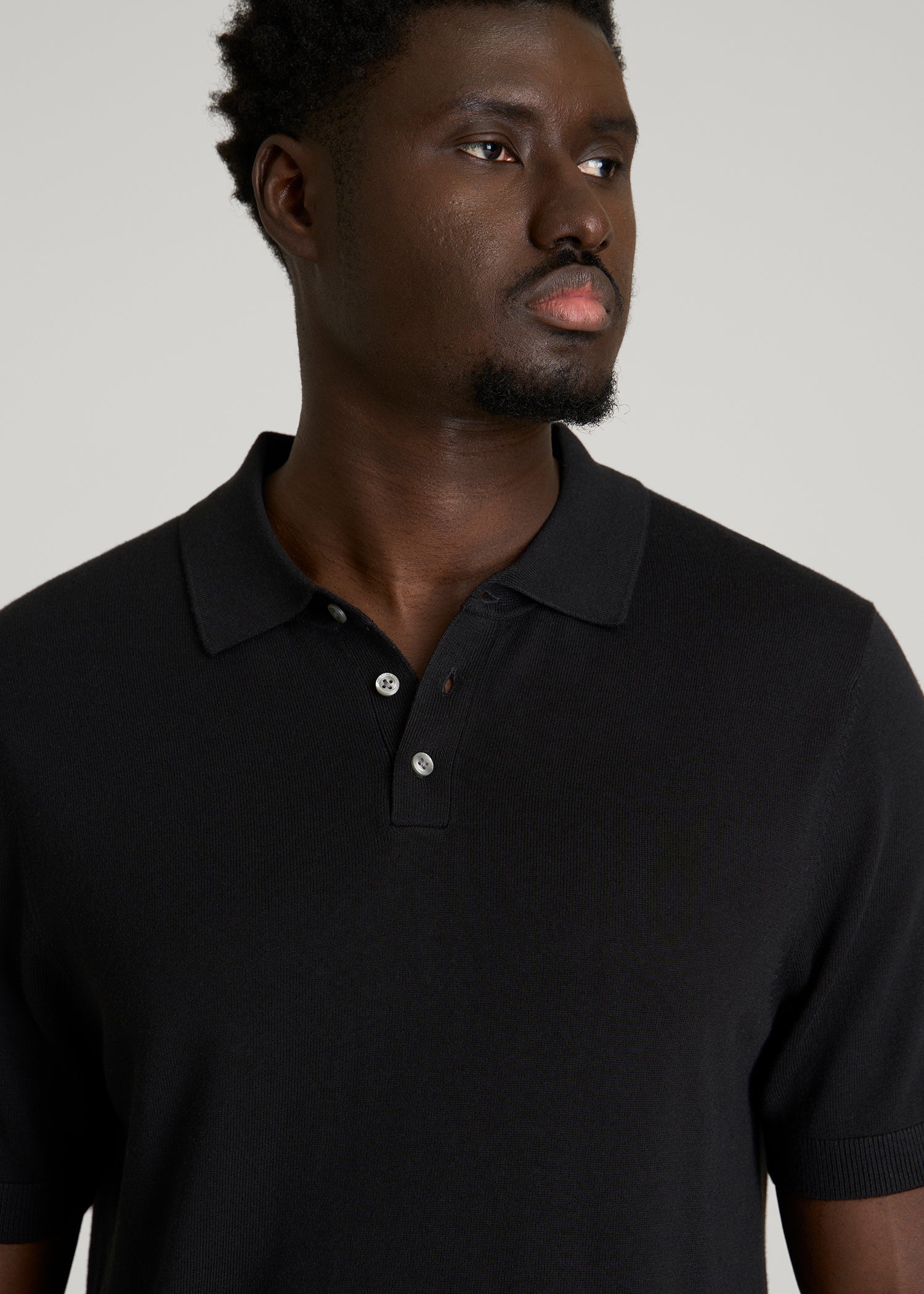 American Tall Men Linen Blend Knit Polo for Tall Men in Black