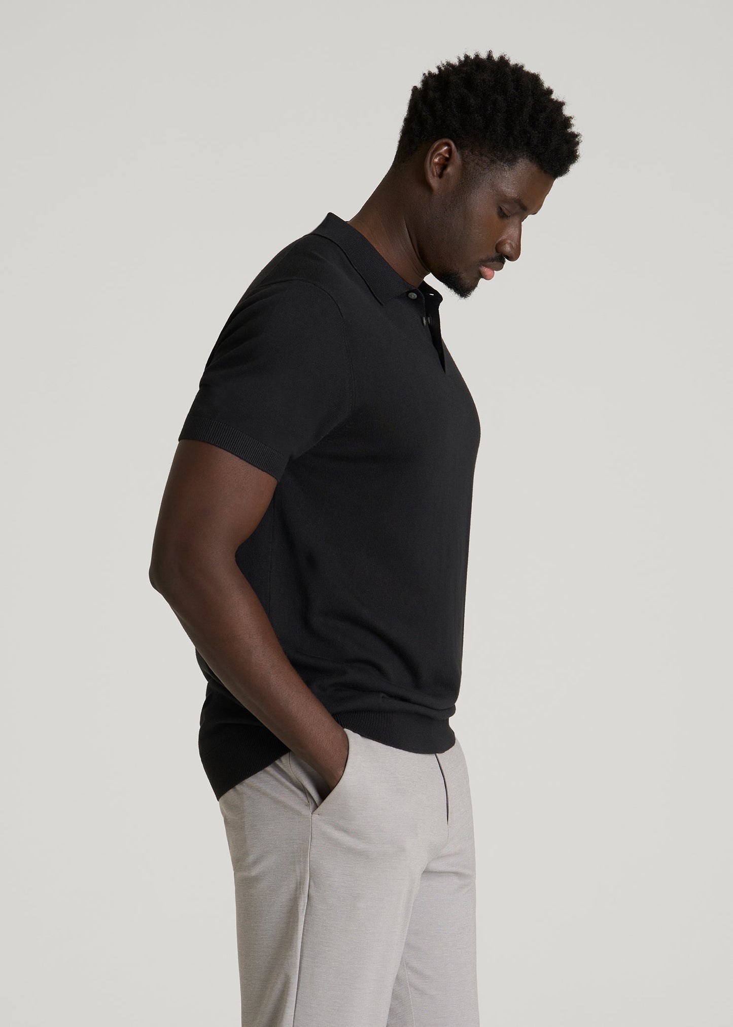 American Tall Men Linen Blend Knit Polo for Tall Men in Black