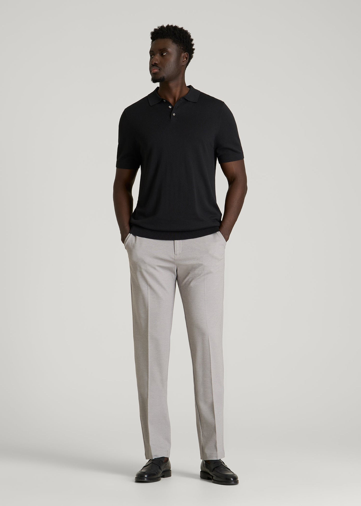American Tall Men Linen Blend Knit Polo for Tall Men in Black