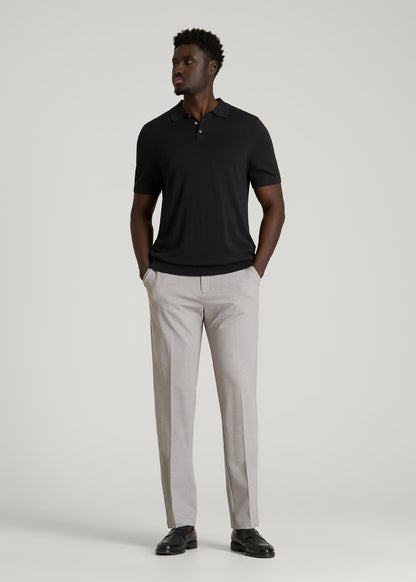 American Tall Men Linen Blend Knit Polo for Tall Men in Black