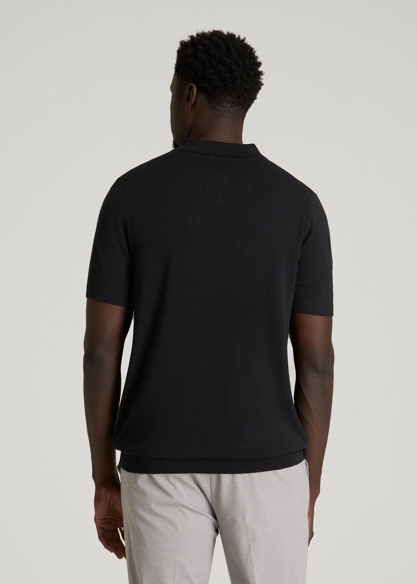 American Tall Men Linen Blend Knit Polo for Tall Men in Black