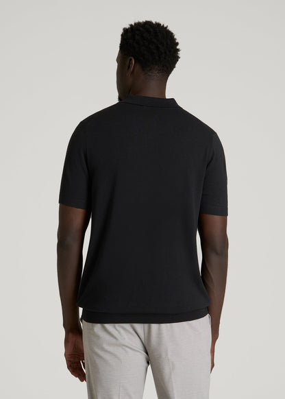 American Tall Men Linen Blend Knit Polo for Tall Men in Black
