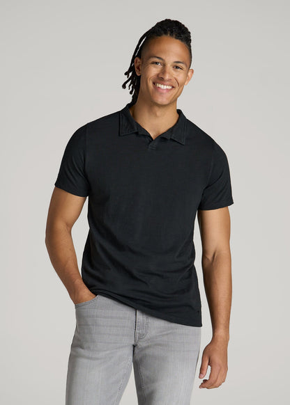 American Tall Men Slub Polo Shirt for Tall Men in Black