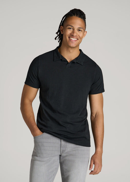 American Tall Men Slub Polo Shirt for Tall Men in Black